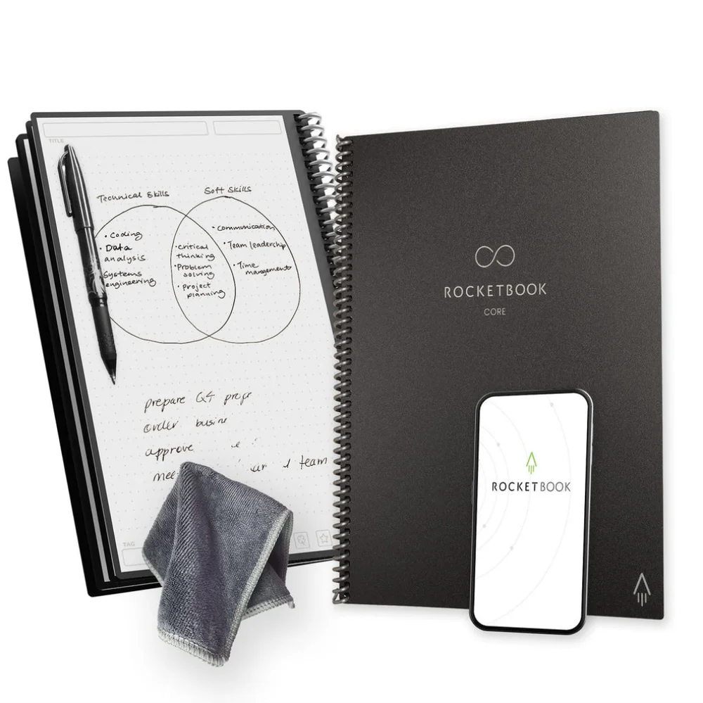 Rocketbook Note Smart Reusable Spiral Notebook, Dot-Grid and Lined, 5